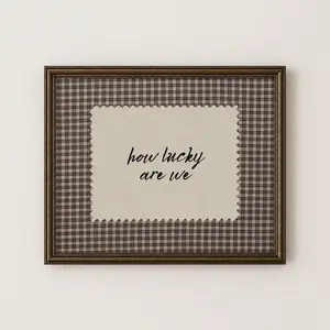 [Sale off up to 50%] [Free ship] [No Frame] Rustic Brown Gingham How Lucky Are We Hand Written Wall Art Western Digital Download Trendy Decor