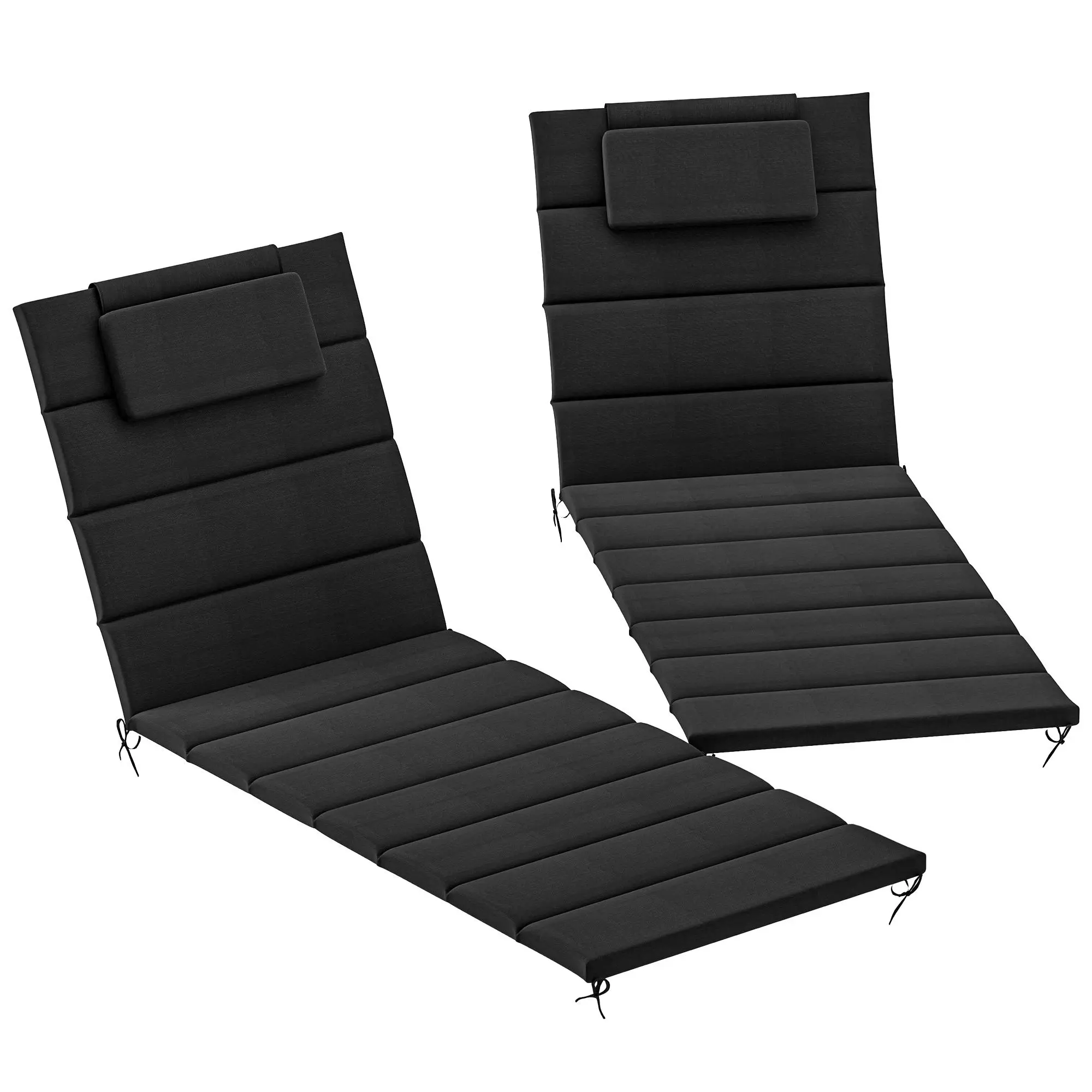 Foldable Chaise Lounge Cushion Set of 2, Outdoor Lounge Chair Cushion Set, UPF50+ 230gsm Olefin, 80" x 26" Black