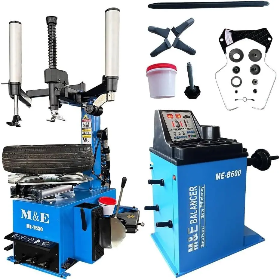 ME-T530Z 2.0HP Tire Changer Machine with Bead Blaster Double Assist Arm Tire Changer ME-B600 Wheel Balancer Rim Clamp Combo