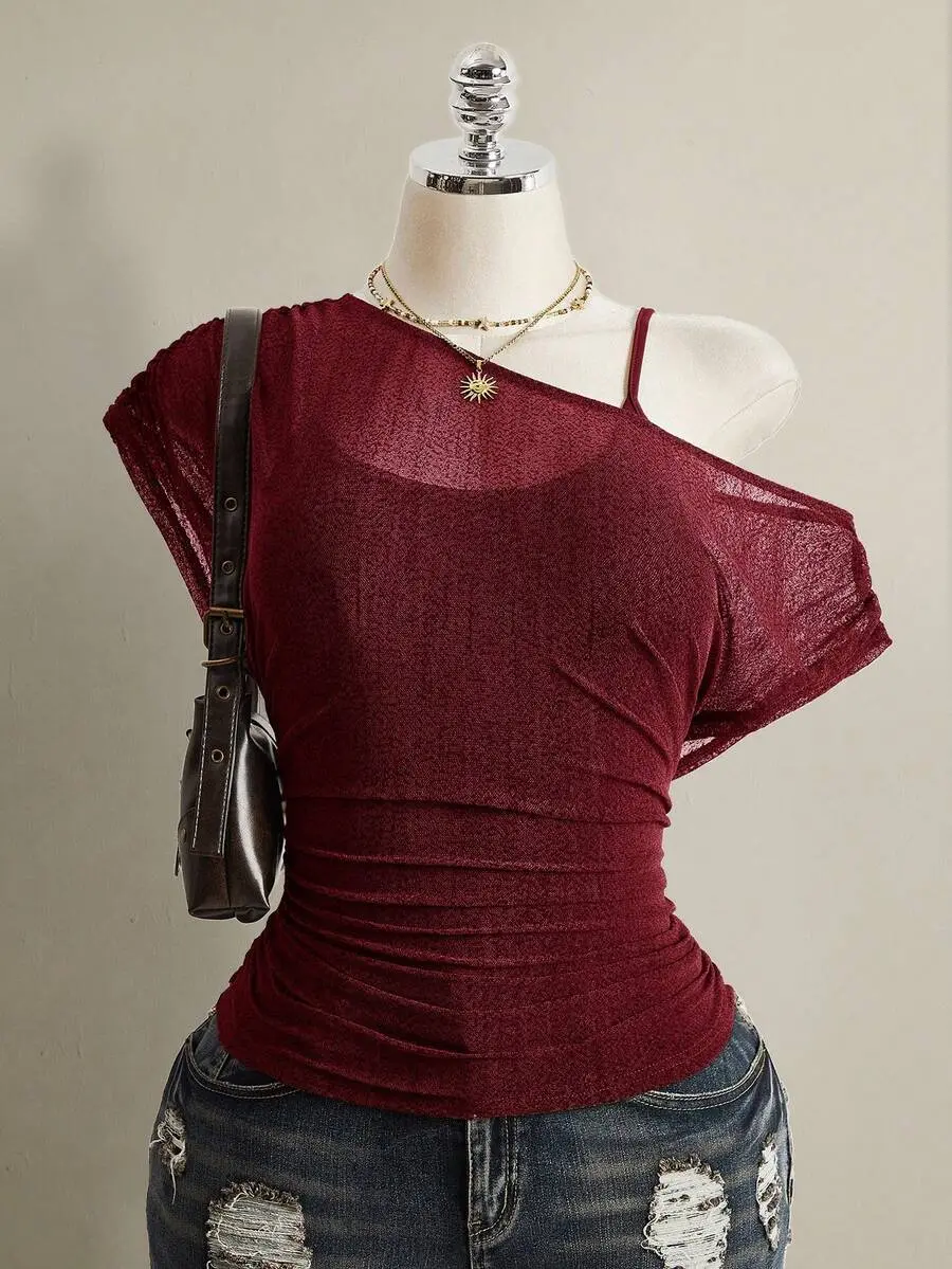 Summer Casual Solid Color Asymmetric Neckline T-Shirt