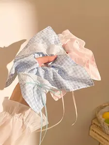 Sweet Lace Bow Plaid Hair Tie, Large Elastic Hair Band for Girls, Cute Ponytail Holder Headband, All Seasons Fashion Accessory