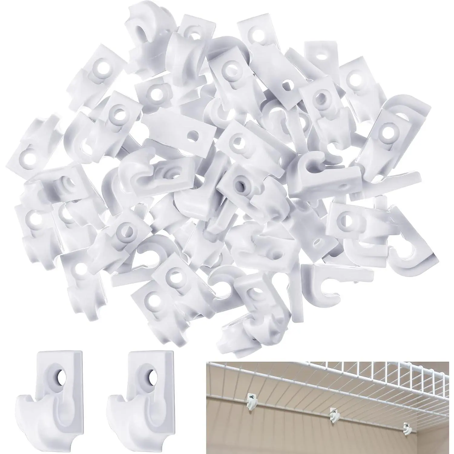 Wire Shelf Loop Clip Down Wall Plastic Closet Shelves Clips Heavy Duty Bracket for Shelving  Screws and Expansion Tube Not Included (White 50 Pieces)