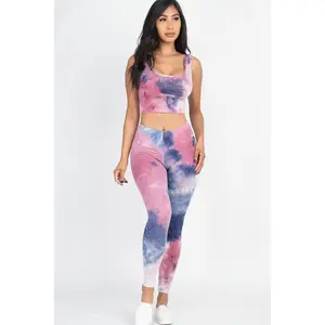 Tie Dye Crop Top And Leggings Yoga Gym Set