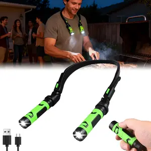1PC USB Rechargeable Neck Flashlight - Portable Work Light with Magnetic Attachment, Adjustable Neck Lamp Headlamp for Outdoor Use, Hands-Free Operation, Ideal for Camping, Hiking, Fishing, Camping Gear | Adjustable Go Light | Grill Light,Sleek Design