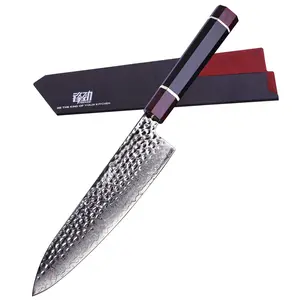 FINDKING 8 Inches Japanese Chef Knife with ABS sheath, Professional Kitchen Knife, Damascus Steel Blade, Resin Octagonal Handle, Sharp, for Meat Cutting (Eternity Series)