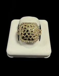 Ali Jewelers Sparkling 10-Karat Yellow Gold Square Nugget Ring - 3g Cubic Zirconia Stone, Fashion Costume Jewelry Accessory, Gold Nugget Rings, Gold Nugget Ring