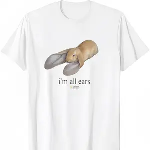 Funny Bunny Pun "I'm All Ears" T-Shirt Cute Lop Bunny Easter Short Sleeve Tee for Animal Lovers Easter & Spring Casual Wear Tee Unisex Cotton Graphic T-Shirt