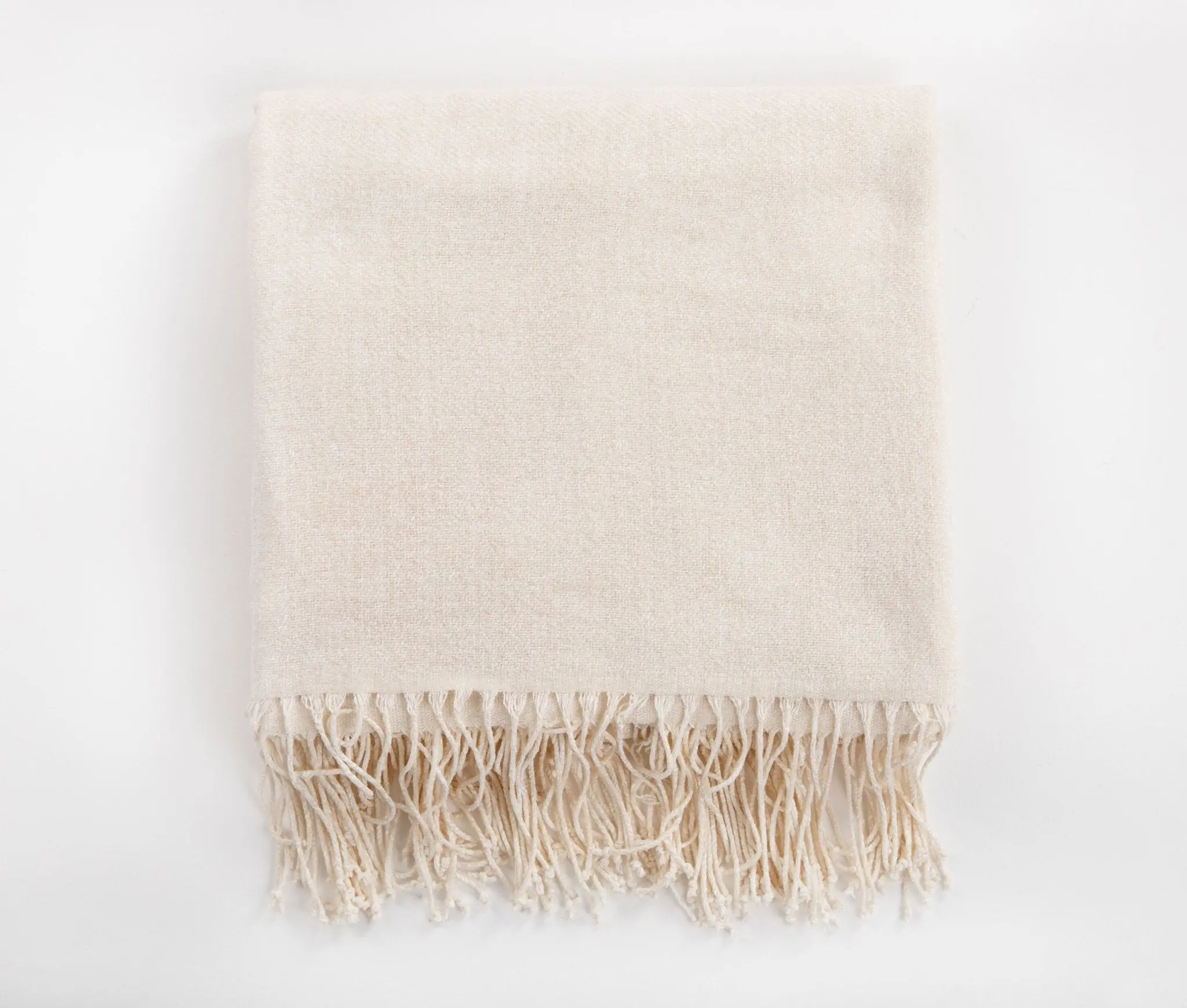 Chenille Throw Blanket with Fringe- Cream