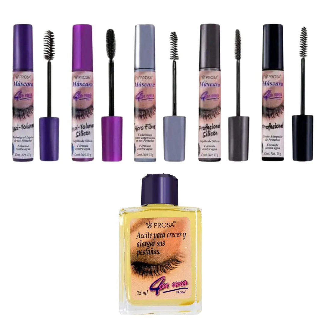 4-in-1 Professional Mascara Set 6 Piece Bundle [Free Oil] - Full Collection for Better Lashes Enhancing Makeup Kit