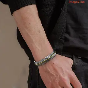 Adjustable Opening Feather Bracelet Retro Creative Hip Hop Design Unisex Versatile Accessory For Daily Styling Matching