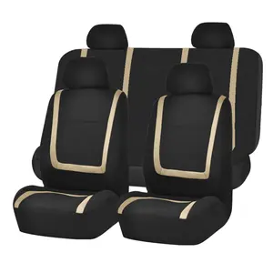 FH GROUP Unique Flat Cloth Car Seat Covers - Full Set Beige, Car Seat Protector, Easy Install, Hook Closure, Polyester Pad, Removable, Seat Protectors Cushion