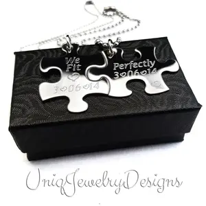 Couples puzzle piece necklace set