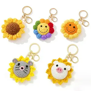Handmade Crochet Sunflower Keychain for Women, Boho Aesthetic Bag Charm Key Ring, Trendy Purse Chain Accessory, Cute Crochet Keychain for Backpack, Car Keys, Travel & Birthday Gift for Friends