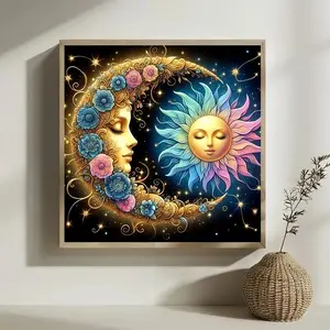 Sunflower & Moon Pattern DIY Diamond Arts Colorful Painting Kit without Frame, Handicraft DIY 5D Diamond Arts Colorful Painting for Bedroom Home Wall Decor