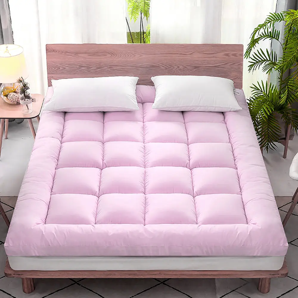 Quilted Cooling Mattress Topper Cover - Thick, Cozy, Breathable, Machine Washable, Soft Pink Polyester with 72D Cool Hollow Fill - Fits All Mattress Sizes