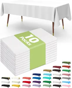 [New Deal] Plastic Table Cloth Disposable 10 Pack 54 x 108 Inch Leakproof & Sturdy White Plastic Table Cover for Parties