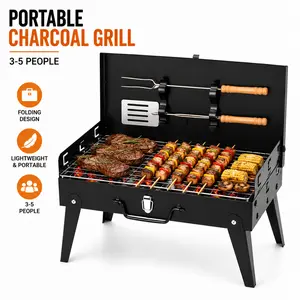 Portable Folding Charcoal Grill - Gasless Compact BBQ with Adjustable Cooking Height, Easy to Clean Design & Accessories for Family and Friends, 3-5 People Capacity, Backyard Cookouts, Camping