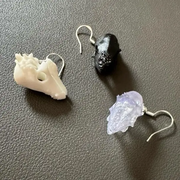 Pachycephalosaurus Skull Earrings with Silver Hooks, Paleo Accurate Resin Fossil Replica, Lightweight Dinosaur Jewelry Gift for Fans, Dinosaur Keychain