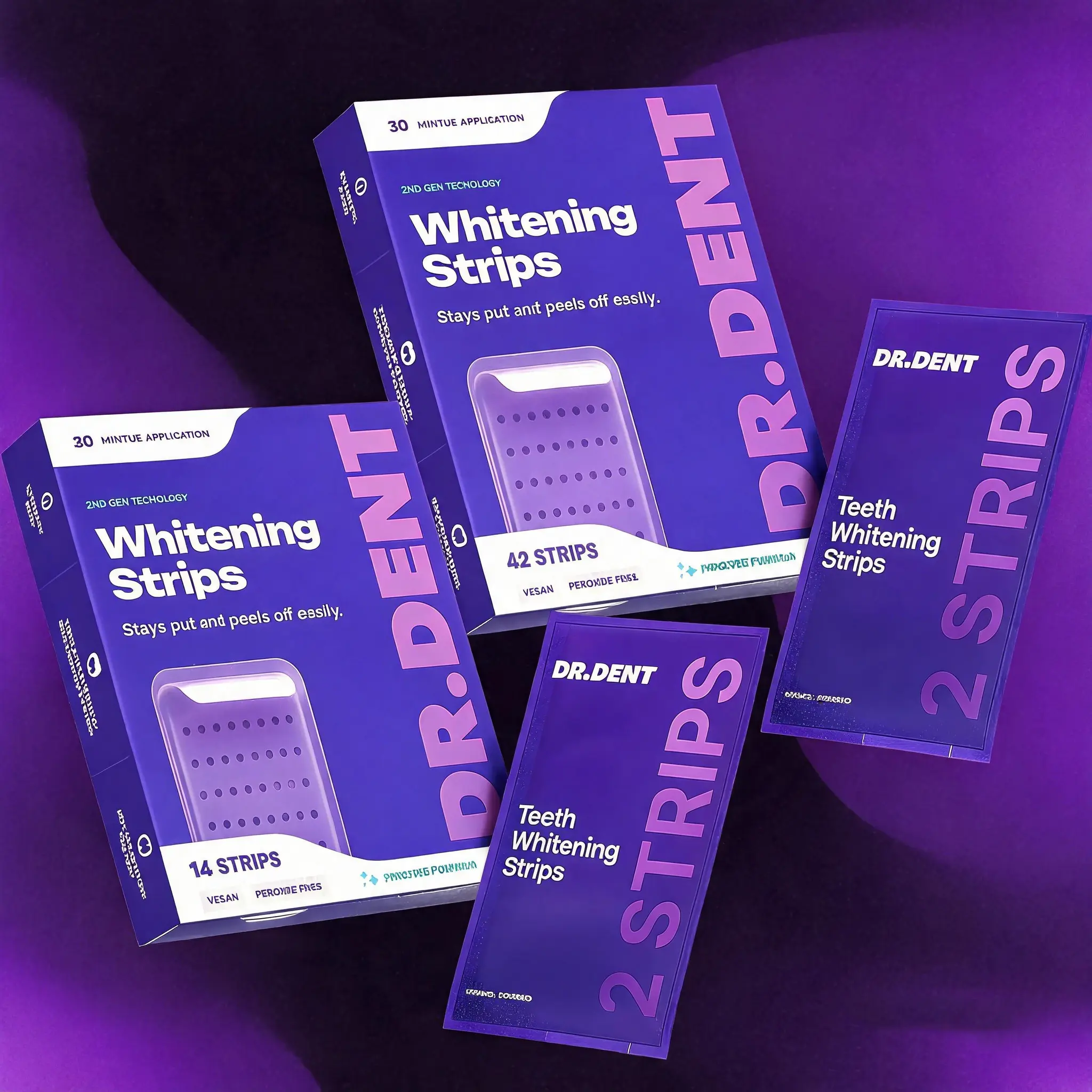 DRDENT Purple Teeth Whitening Strips - 7/21 Whitening Sessions - Non Sensitive Teeth Whitening - Peroxide-Free