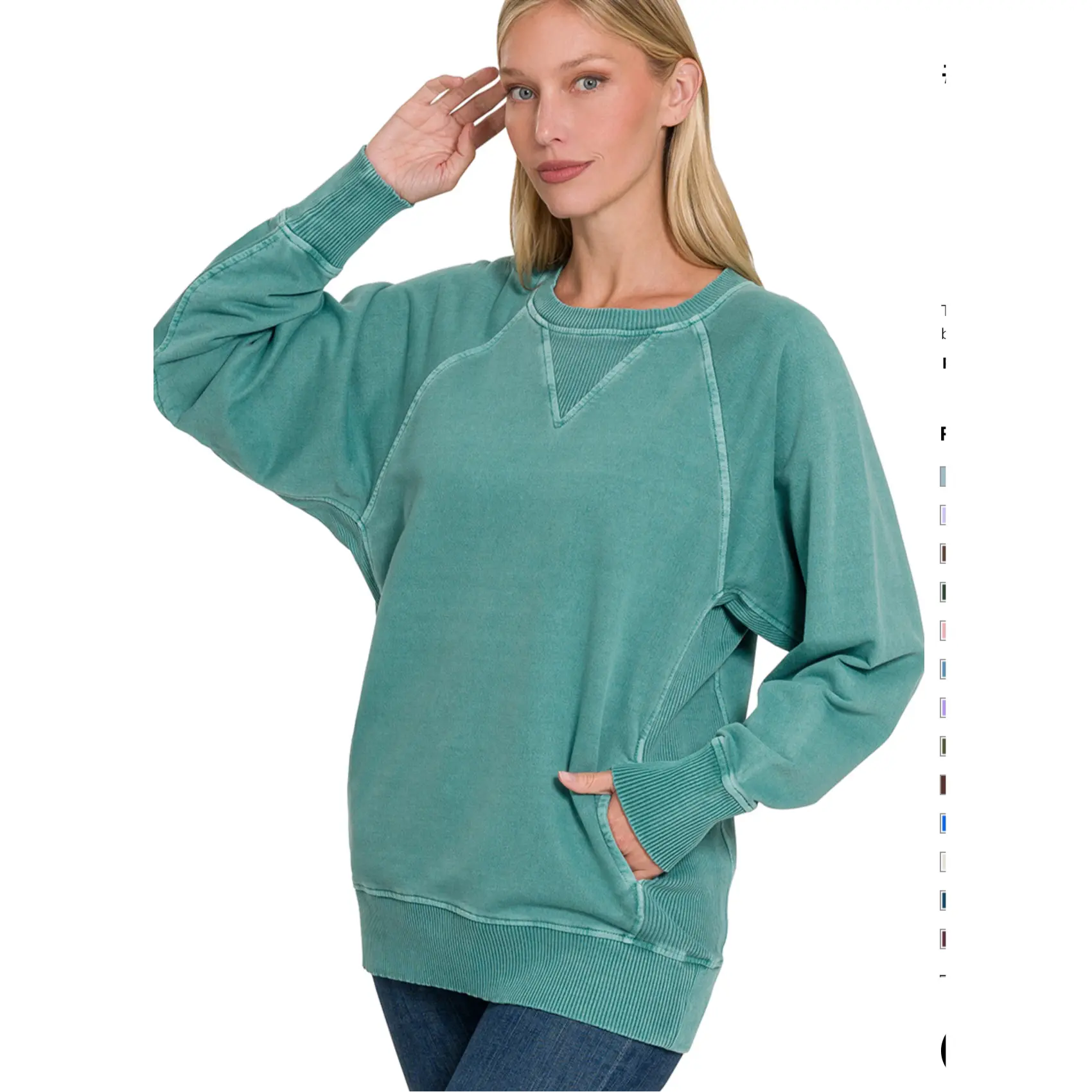 Zenana Plus Dyed French Terry Pullover w/pockets