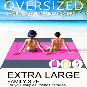 Extra Large Waterproof Beach Blanket 79'x83', Quick Drying Picnic Mat with 4 Stakes, Outdoor Picnic Blanket, Travel Camping Accessories, Summer Vacation Must-Have