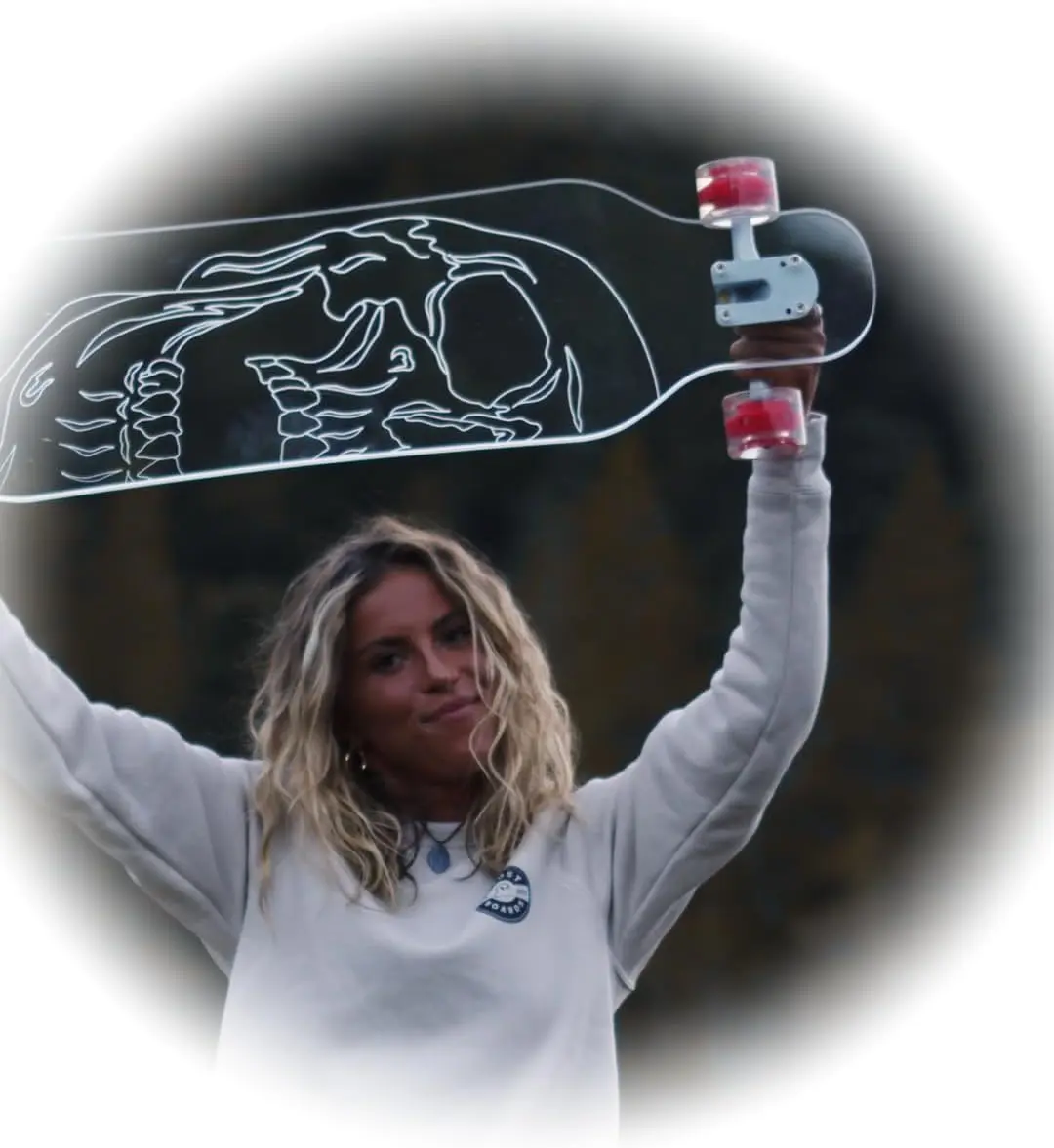 Ghost Boards Clear Acrylic 40'' Longboard with Light-Up LED Wheels - Skull Rider Design