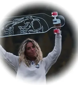 GHOST BOARDS: Clear Acrylic  40''  Longboard w/ Light-Up LED Wheels  Super Durable, Non-Slip, Platypus Style for All Riders – Skull Rider Design