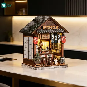 Japanese Wine House DIY Model Kit, Decorative Bookshelf Decoration, Wooden Handmade Miniature Model Assembly, Educational Craft Project for Adults and Teens
