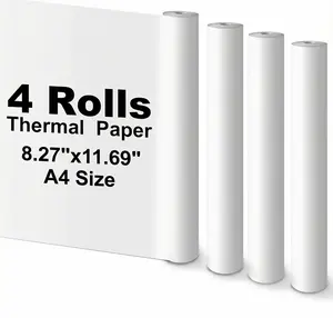 Premium A4 Thermal Paper 4 Rolls 8.27x11.69 Continuous Roll BPA-Free Water Resistant for Portable Printers