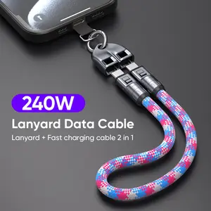 240W USB-C Fast Charging Phone Lanyard 7mm Nylon Crossbody Wrist Strap Durable Smartphone Cellphone Accessory with Lanyard Data Cable 2 in 1 - YY