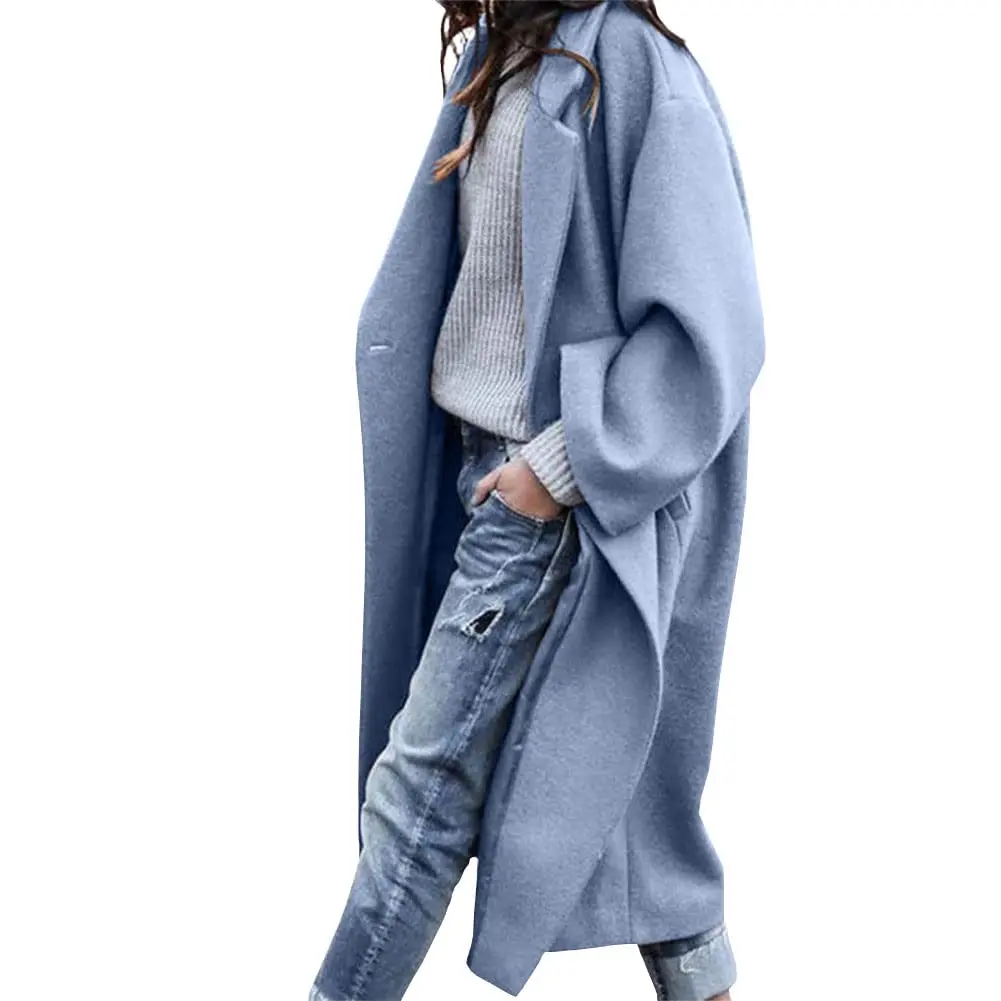 CHOUYATOU Women's Basic Wool Blend Trench Coat, Casual Long Sleeve Single-Breasted Outerwear with Notch Lapel and Pockets, Lady, Holiday, Button, Everyday Life, Below Knee, Dry Clean, Black Women's Trench & Rain Jacket, Halloween, Longsleeves, Buttoned