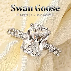 S925 Sterling Silver 4ct Elongated Crushed Ice Cushion Cut european Exquisite Trendy Ring , 5A Grade Cubic Zirconia Women's Promise Ring, luxury simple design Anniversary Gift Ring for Women,Elegant All-match Fashion banquet Accessories for Daily wear