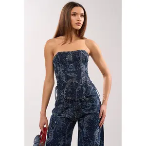 ELEVATED DENIM CORSET WITH RHINESTONES