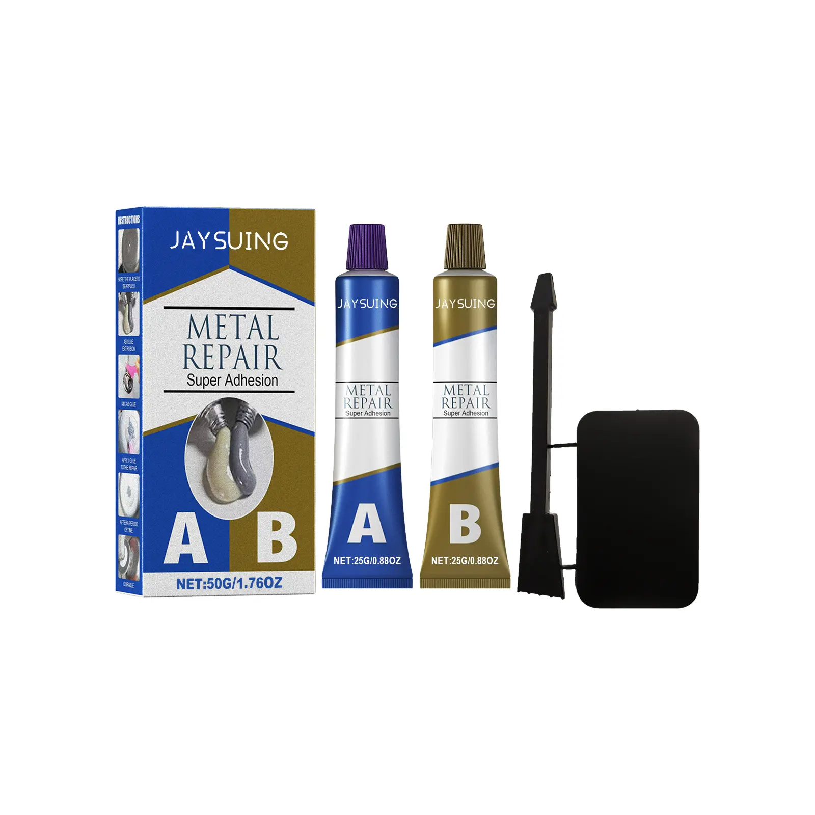 Jaysuing 50g Waterproof AB Epoxy Adhesive - Metal Repair Paste with Correct AB Ratio, Comprehensively Repairs, Deeply Penetrates Pores, High-Temperature Stable, Cast Iron Leak Sealing, All Seasons Home Supplies Glue