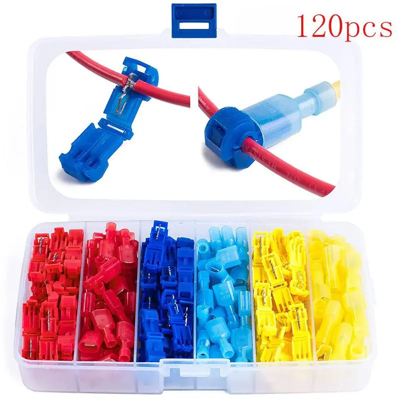 Quick Cable Connector, Terminal Plug Kit, 120pcs/set Snap Lock Wire Terminal Crimp T-Tap Wire Connector Assortment Kit, Power Tool Accessories, Wire Terminal Connectors, Crimp Terminals