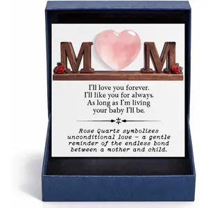 Mom Rose Quartz Heart , Pocket Hug Keepsake for Mother from Daughter Son, Sentimental  Love Token with Message Card for Mother's Day, Birthday, Christmas, Thinking of You, Long Distance, Memorial (Rose)