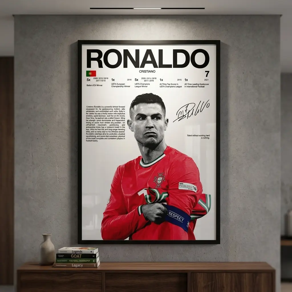 Cristiano Ronaldo Portugal National Team Artistic Canvas Poster - Football GOAT Career Milestones Minimalist Wall Art, Room Decor, Ideal Gift for Football Fans' Bedroom