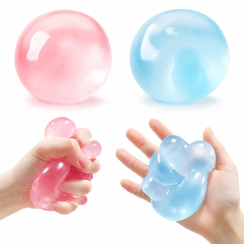 2PCS Coconut Oil Squishies Balls, Tongle Factory Blue & Pink No-Rebound Shapeable Squeeze Fidget Toys, Ultra-Soft Sensory Hand Toys for Kids, Desk Study & Gift Use