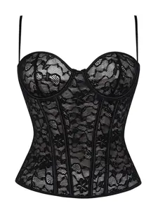 Women's Lace Corset Top, Floral Pattern Button Front, Y2K Style Party Wear, Slimming Waist Design, All Seasons, Underwear