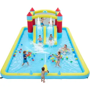 7-in-1 Multi-Activity Inflatable Jump House for Kids - Integrated Slide, Basketball Hoop & Climbing Wall Bouncy Castle - High-Performance 350W Blower Included - Outdoor Backyard Obstacle Course - Durable All-Season Entertainment Hub