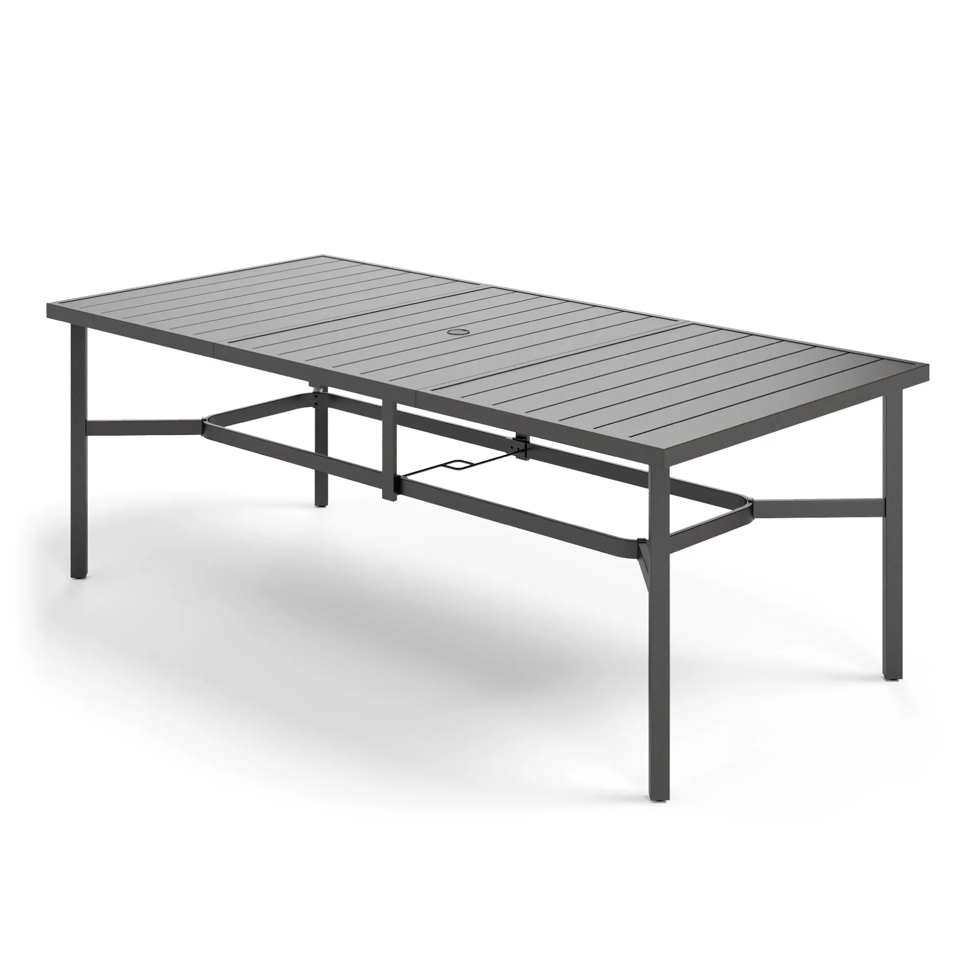 PHIVILLA Patio Table, 8 Person Outdoor Dining Table with Umbrella Hole, Rectangle Black Metal Table for Lawn Garden Backyard Restaurant