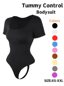 Women's Basic Minimalist Plain Square Neck Thong Slim Shapewear Bodysuit, Tummy Control & Butt Lifting, All-Seasons Wearable Women's Underwear & Shapewear, Womenswear