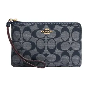 Coach Nolita 16 Classic Monogram Zip Wristlet in Denim Blue Fabric for Women