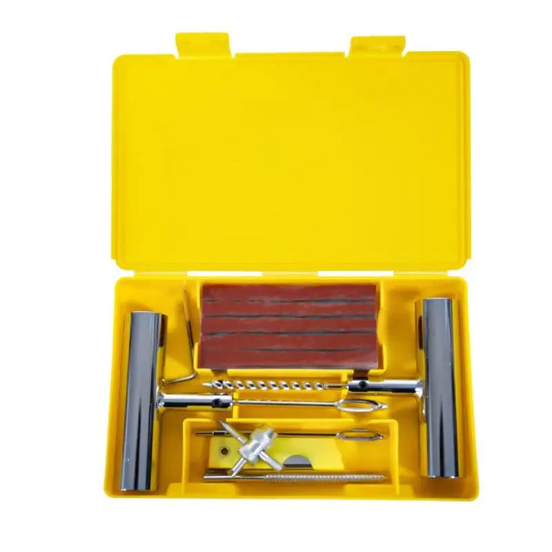 Car Tire Repair Tool Kit with Vacuum Tire Sealant, Stainless Steel Emergency Repair Tools, Multi-Functional Set for Cars Motorcycles Bicycles