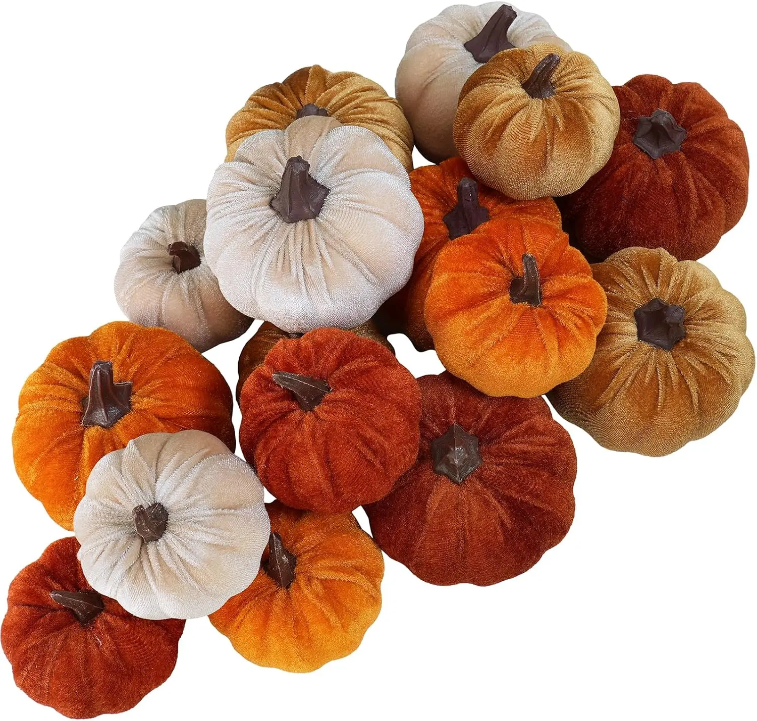 Set of 16 Assorted Velvet Pumpkins Rust Orange Champagne Gold Fabric Foam Pumpkins for Fall Autumn Thanksgiving Halloween Harvest Table Centerpiece Home Decor  fall Decor