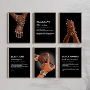 Unframed Modern African American Couple Graphic Poster - Artistic Hand-Print Paper Artwork, Vintage Wall Art, Home Decor Tape Set for Room Decoration