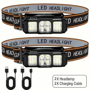 2-Pack Ultra-Bright LED Headlamp, USB Rechargeable 1200mAh, 9 Modes, Lightweight Durable ABS, Hands-Free for Camping, Fishing, Running, Emergency, Dog Walking, Power Outage, DIY & Holiday Gifts
