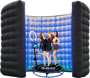 SAYOK 360 Photo Booth Backdrop, 10FT Inflatable Photo Booth Wall with Light, Enclosure, Photoshoot Background Silver Wall for 360 Photo Booth Machine, Wedding, Party, Event, Exhibition