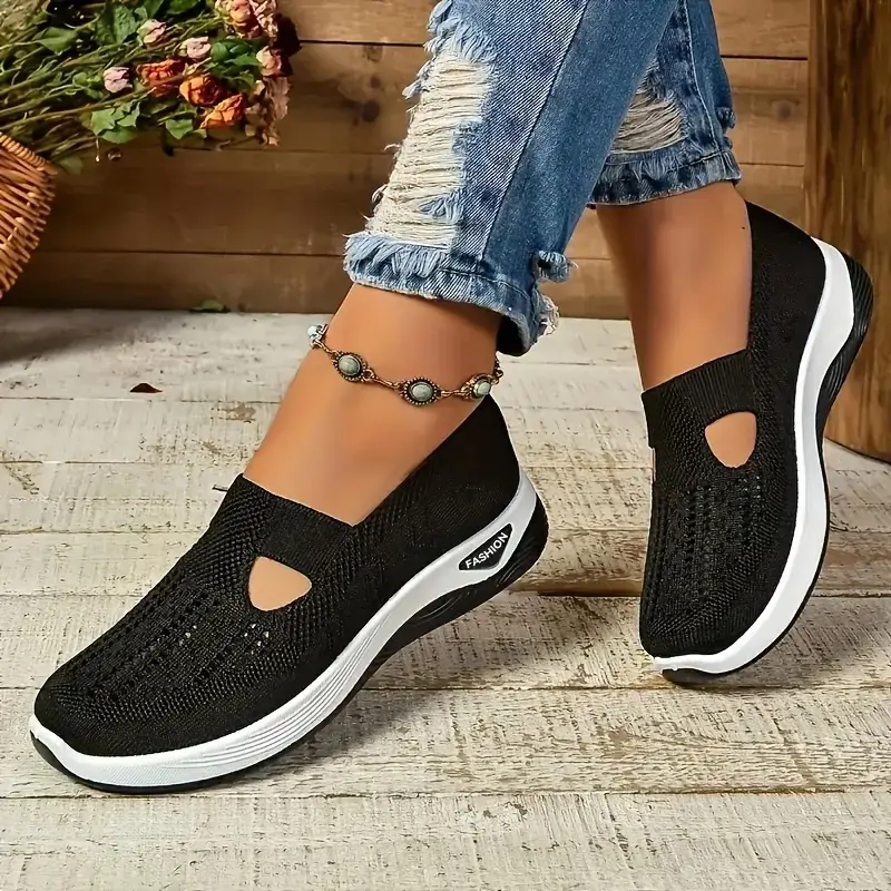 5-11.5 Women's Cut-Out Sneakers - Breathable & Lightweight Slip-On Walking Shoes, Non-Slip Soft Sole, Comfortable Fabric Lining, Available in Multiple