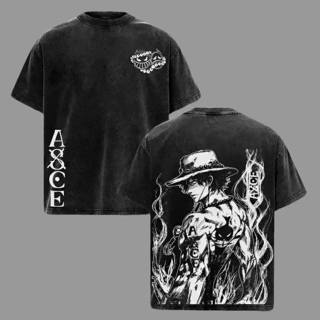 Portgas D. Ace Shirt One Piece Washed Oversized Tee Fire Fist Graphic Retro Pirate Streetwear Anime Gift for Fans 2025 American Made 100% Cotton S-5XL Soft Breathable T-Shirt Casual Menswear Round Neck Top Classic Day Denim Gym(Custom printing available)